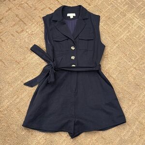 Honey Punch Belted Romper Navy